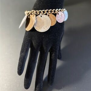Vintage International Coin Charm Bracelet – Mixed World Coins – Statement Piece